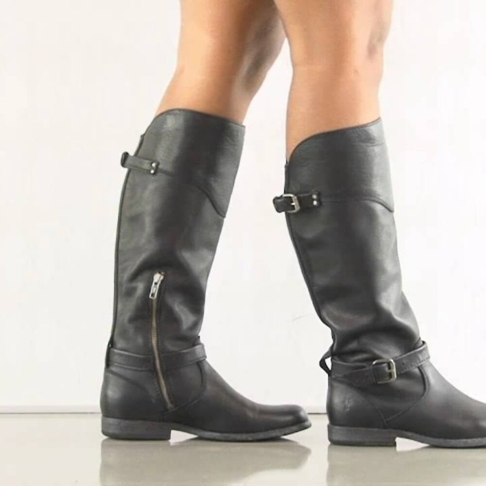 Frye Women's Black Philip Leather Knee High Wide Classic Riding Boot Size 8.5